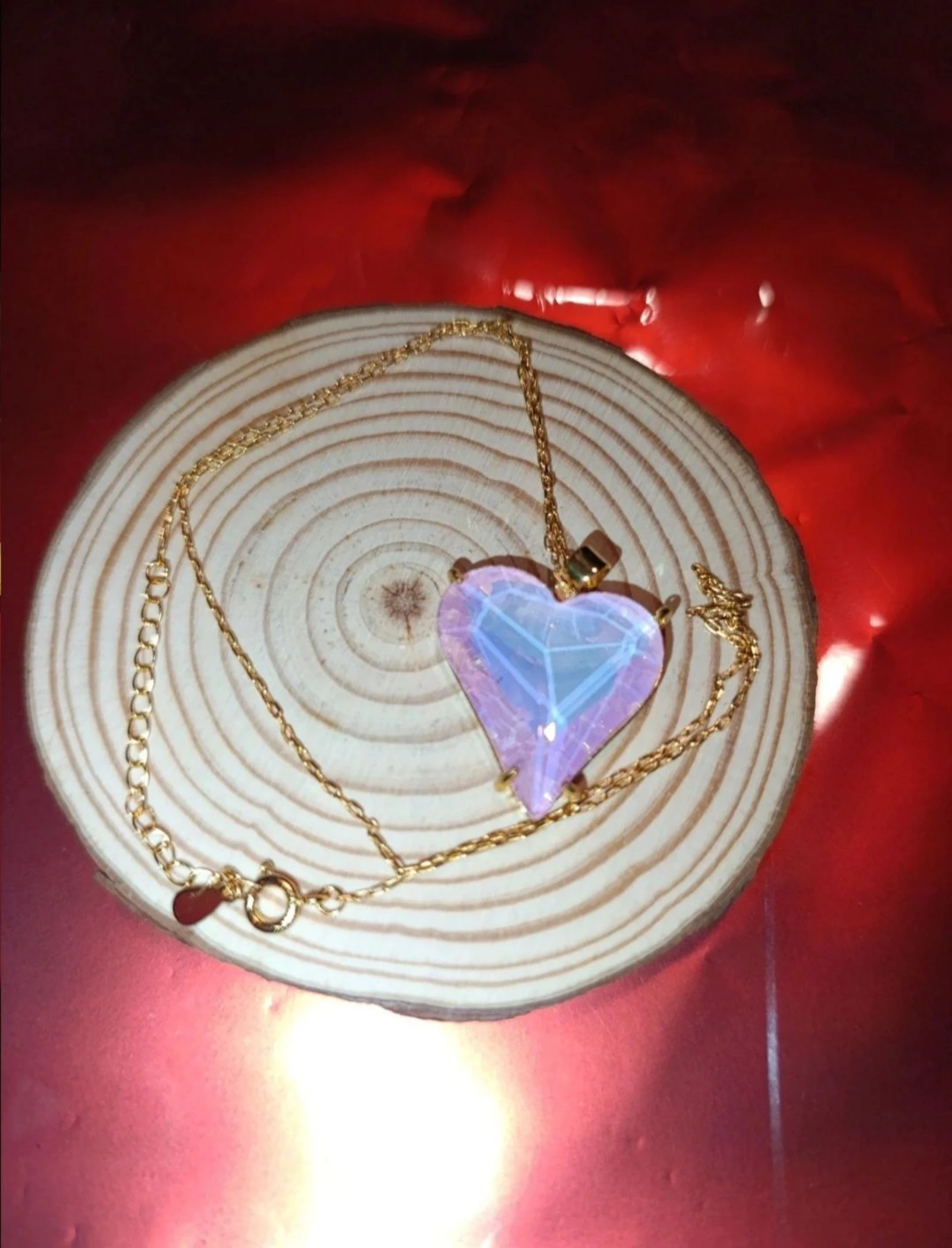 Gold steel necklace with pink acrylic heart 48 cm – photo 3